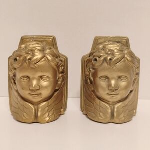Vintage Cherub Angels Bookends Gold Chalkware 6.5" MCM